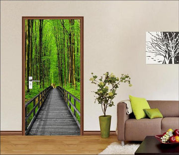 3D Tall tree bridge door mural Wallpaper AJ Wallpaper 