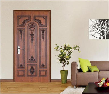 3D painted red carved door mural Wallpaper AJ Wallpaper 