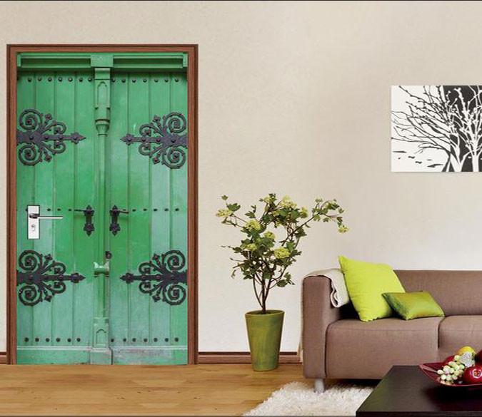 3D green gate door mural Wallpaper AJ Wallpaper 