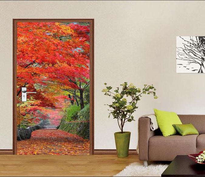 3D maple forest road door mural Wallpaper AJ Wallpaper 