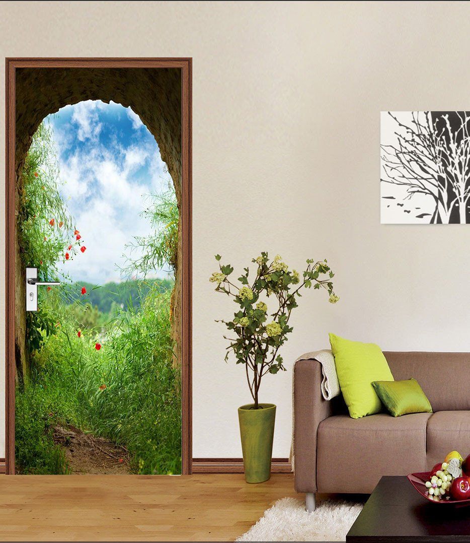 3D green weeds door mural Wallpaper AJ Wallpaper 