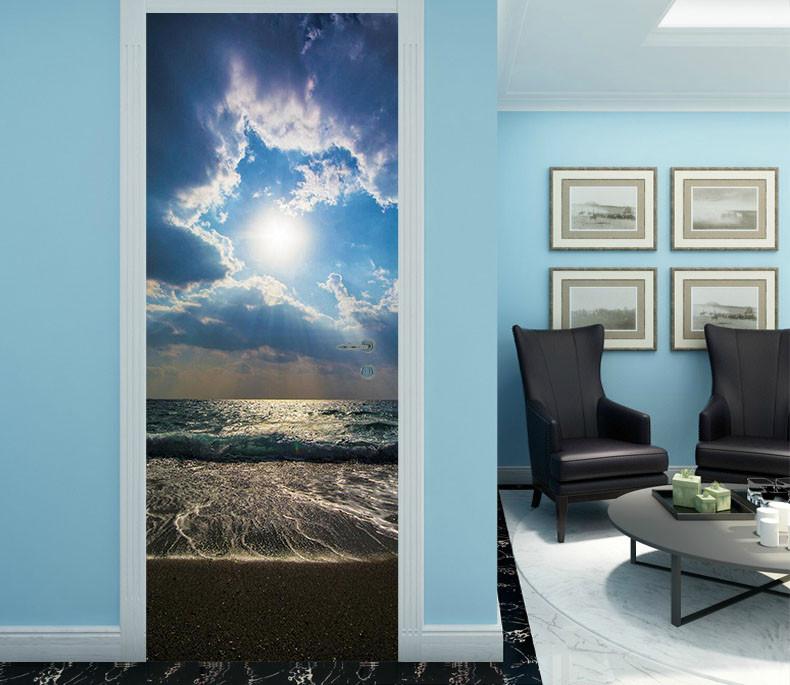 3D sand beach surf door mural Wallpaper AJ Wallpaper 