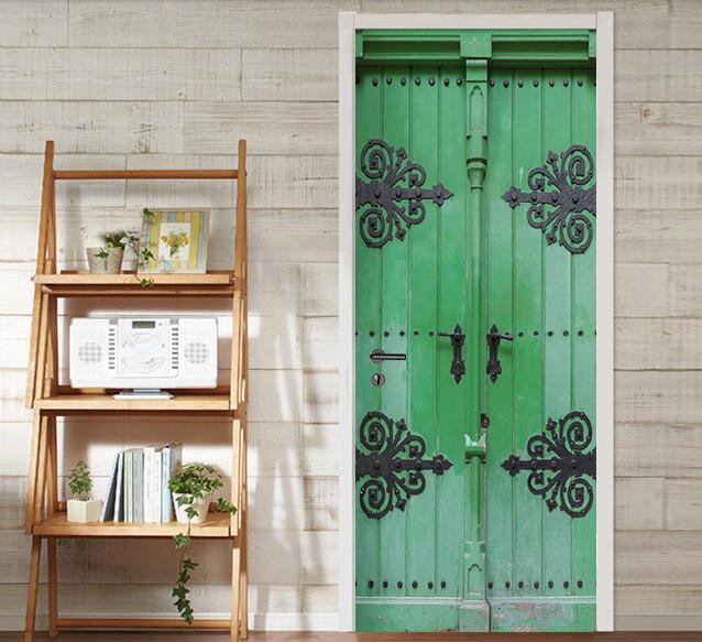 3D green gate door mural Wallpaper AJ Wallpaper 