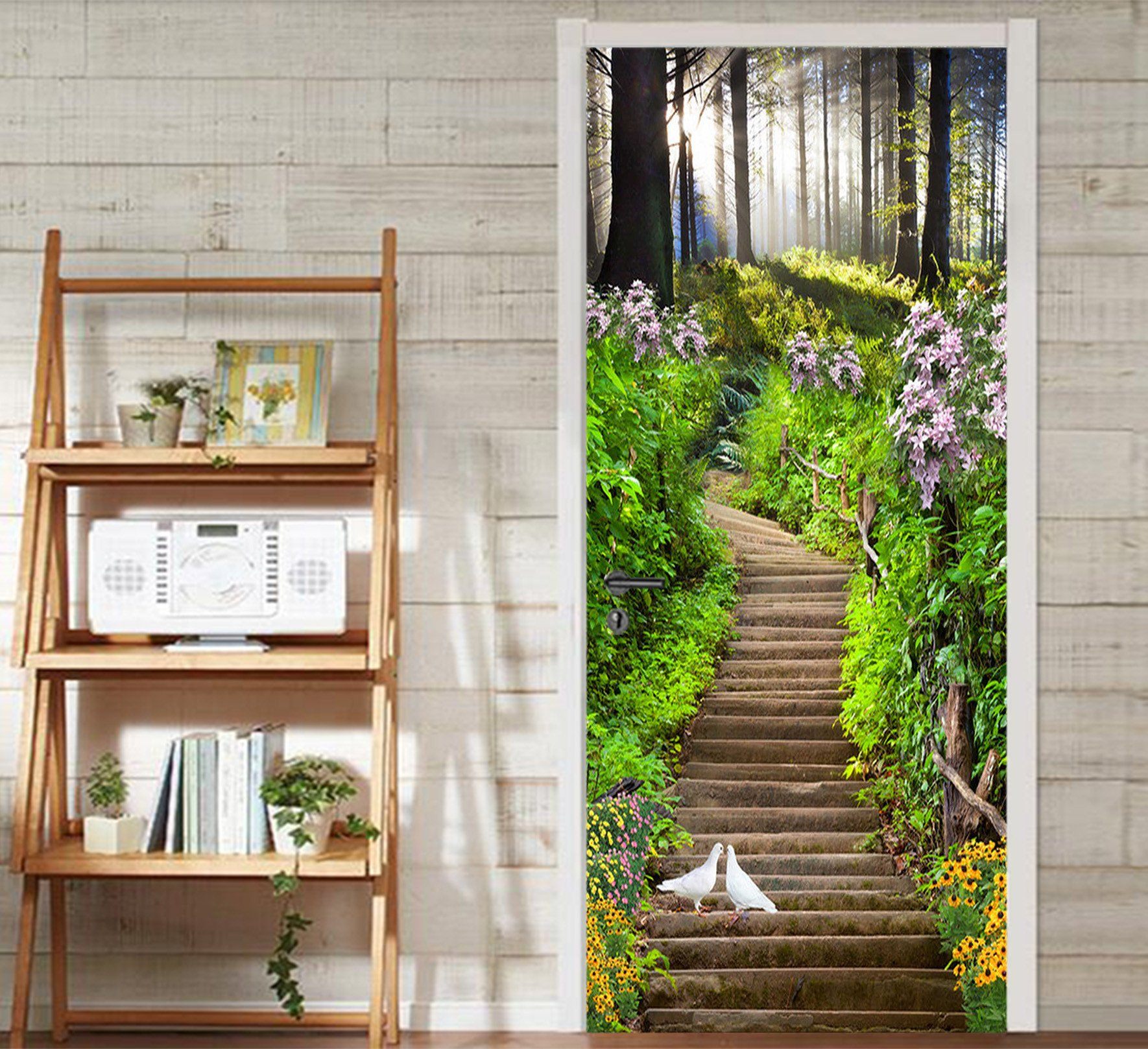 3D Forest Stairs Birds 80 Door Mural Wallpaper AJ Wallpaper 