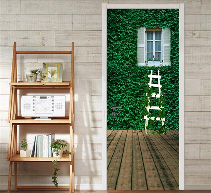 3D Ivy leaves ladder window door mural Wallpaper AJ Wallpaper 