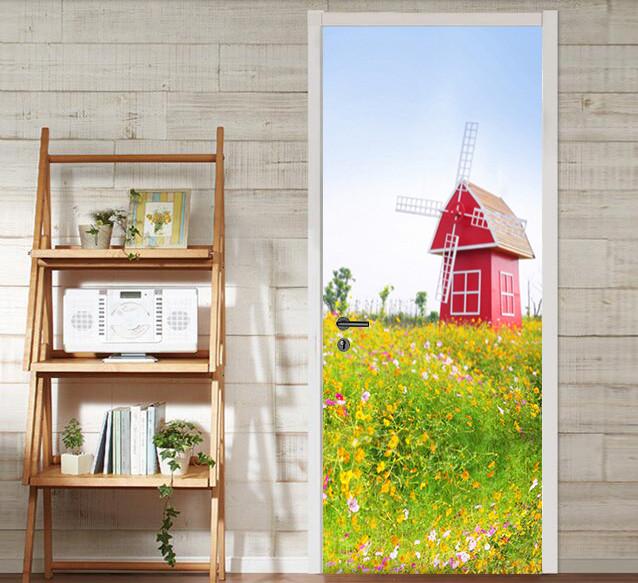 3D windmill flowers from painting door mural Wallpaper AJ Wallpaper 