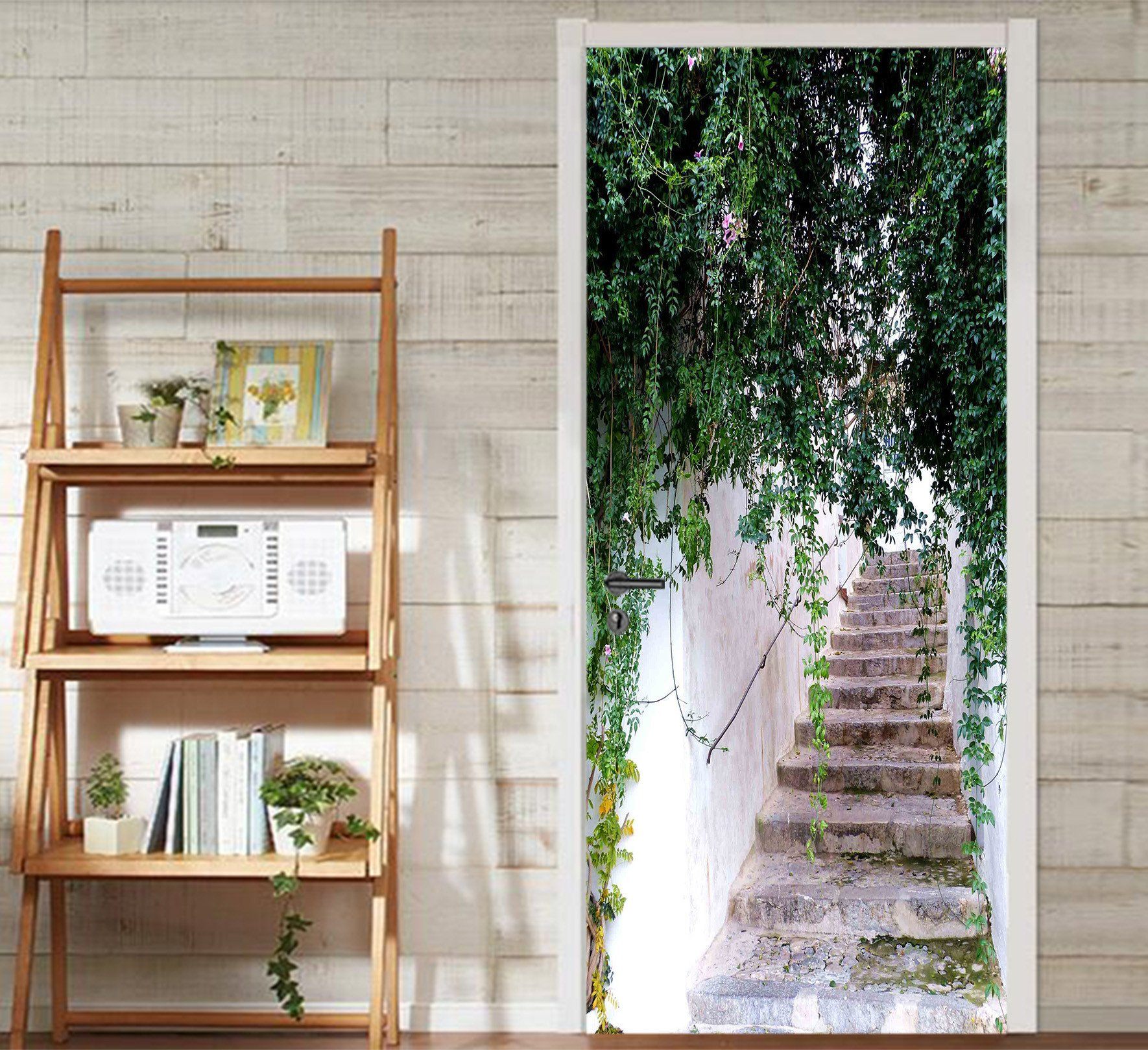 3D Stairway Green Vine 27 Door Mural Wallpaper AJ Wallpaper 
