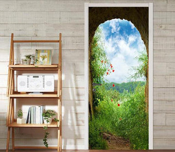 3D green weeds door mural Wallpaper AJ Wallpaper 