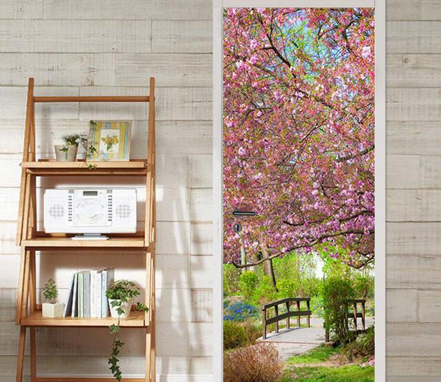 3D flower nature spring tree door mural Wallpaper AJ Wallpaper 