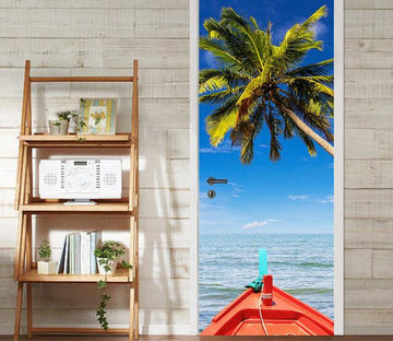 3D coconut tree Sea Ship door mural Wallpaper AJ Wallpaper 