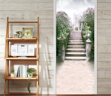 3D full of flowers Steps door mural Wallpaper AJ Wallpaper 