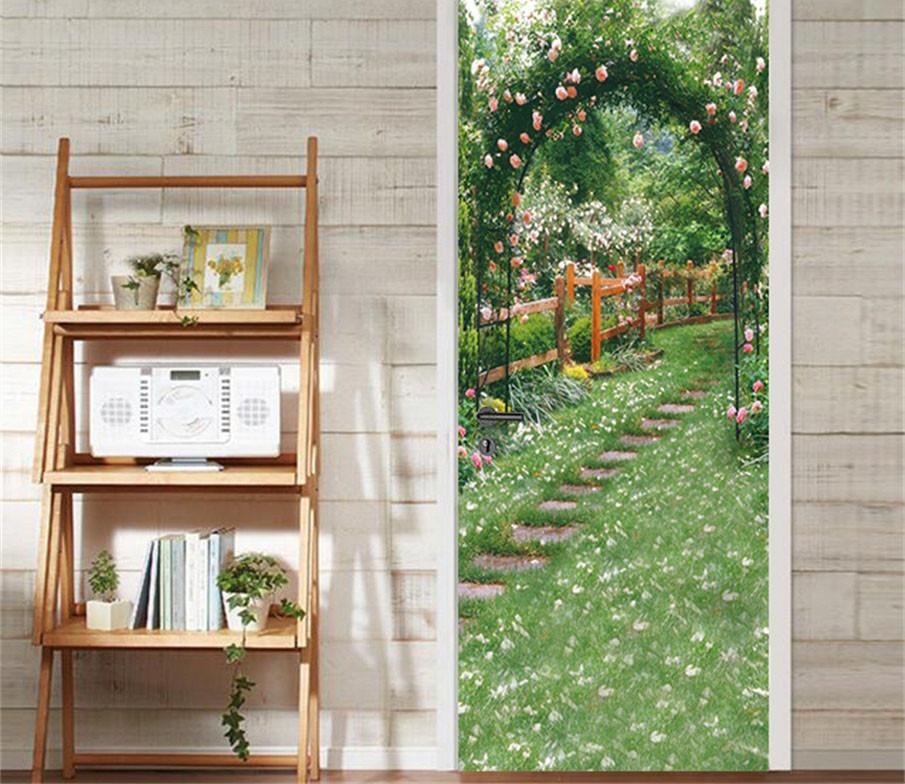 3D steps on the grass flower arch door mural Wallpaper AJ Wallpaper 