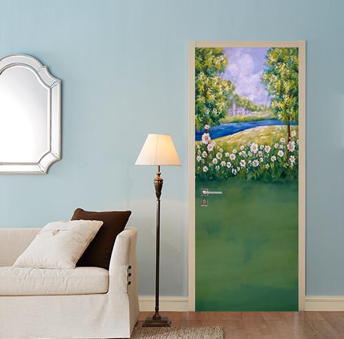 3D painting for flowers and trees door mural Wallpaper AJ Wallpaper 