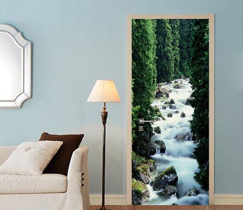 3D pine river stone door mural Wallpaper AJ Wallpaper 