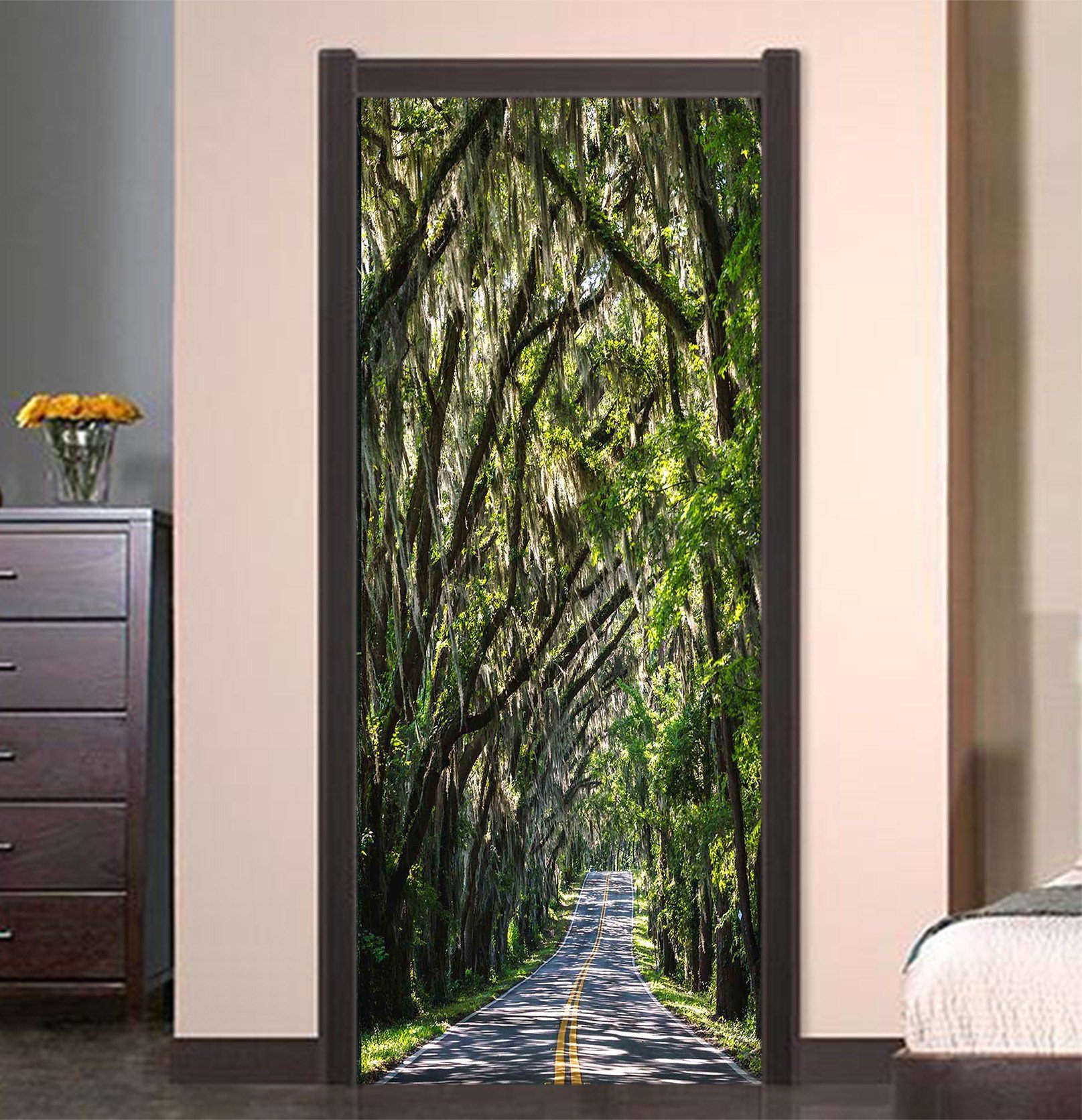3D Road Trees Shade Door Mural Wallpaper AJ Wallpaper 