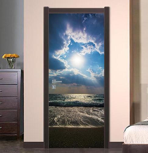 3D sand beach surf door mural Wallpaper AJ Wallpaper 
