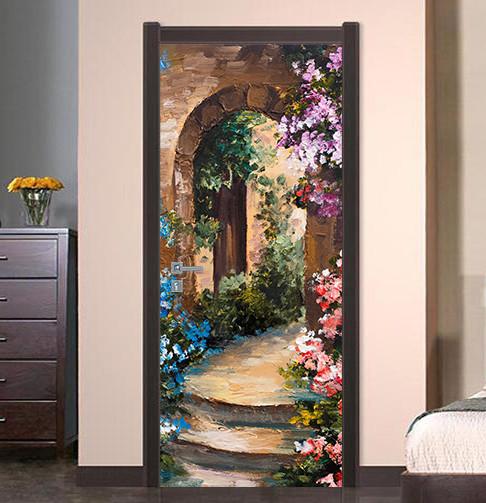 3D arch flower painting door mural Wallpaper AJ Wallpaper 