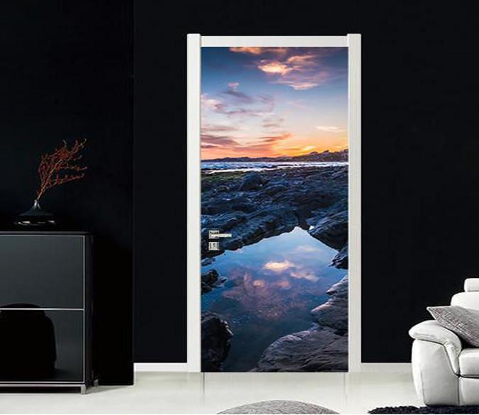 3D seaside sunset scenery door mural Wallpaper AJ Wallpaper 