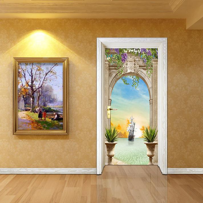 3D arch sailing sea door mural Wallpaper AJ Wallpaper 