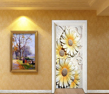 3D daisy flower paintingrch door mural Wallpaper AJ Wallpaper 