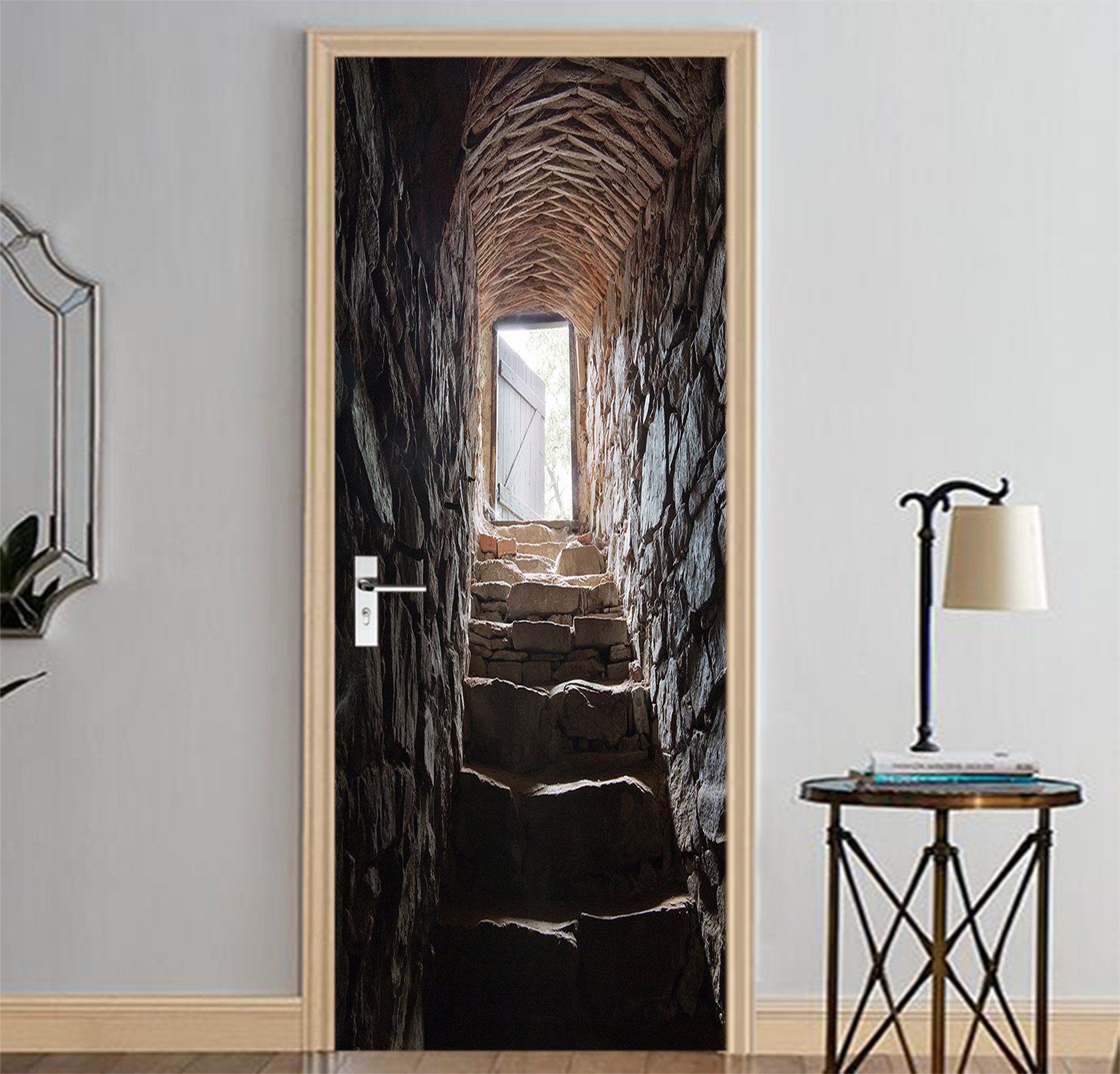 3D Tunnel Stones Stairs 71 Door Mural Wallpaper AJ Wallpaper 