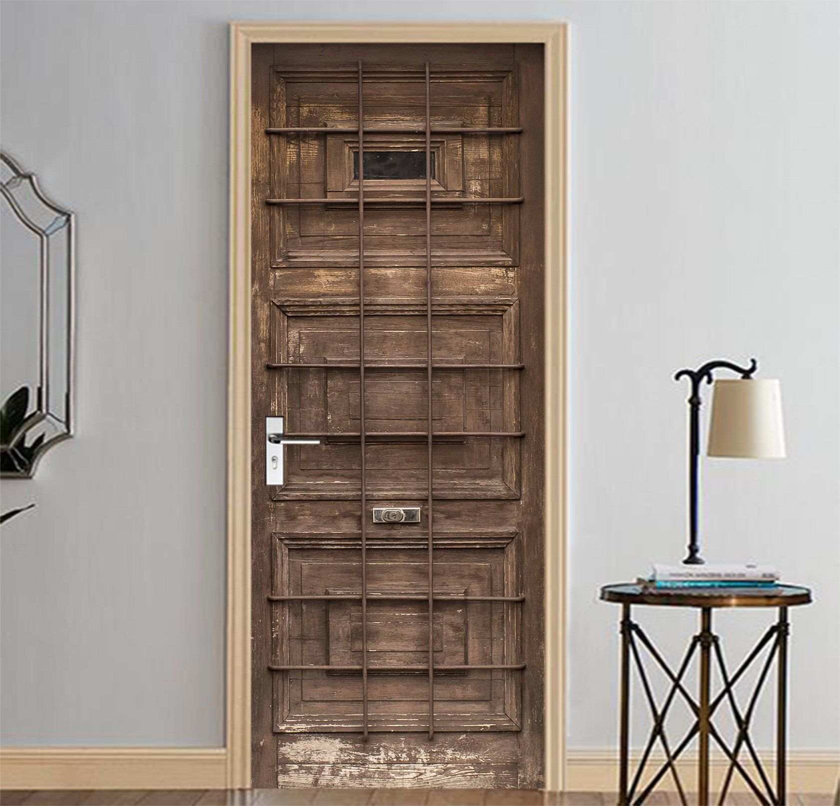 3D Wood Gate Metal Bars 19 Door Mural Wallpaper AJ Wallpaper 