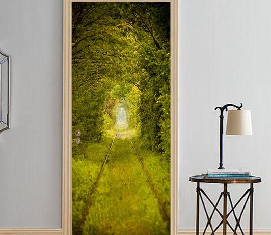 3D green forest door mural Wallpaper AJ Wallpaper 