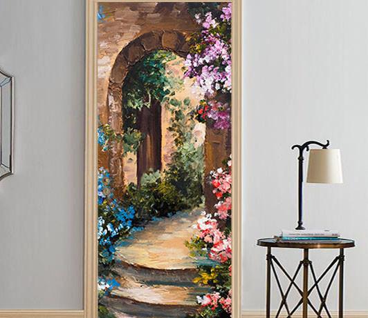 3D arch flower painting door mural Wallpaper AJ Wallpaper 