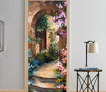 3D arch flower painting door mural Wallpaper AJ Wallpaper 