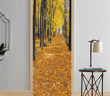 3D fallen leaves autumn trees door mural Wallpaper AJ Wallpaper 
