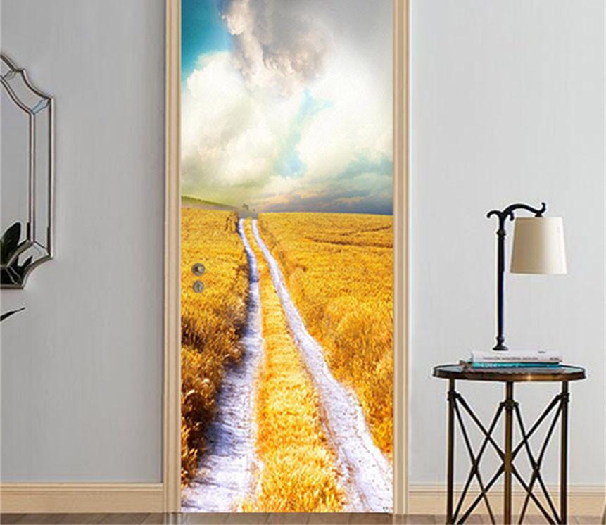 3D rice field baiyun path door mural Wallpaper AJ Wallpaper 
