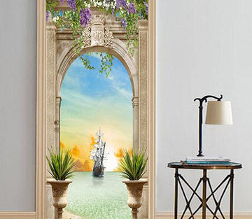3D arch sailing sea door mural Wallpaper AJ Wallpaper 
