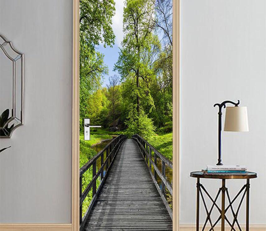3D wooden bridge rivers door mural Wallpaper AJ Wallpaper 