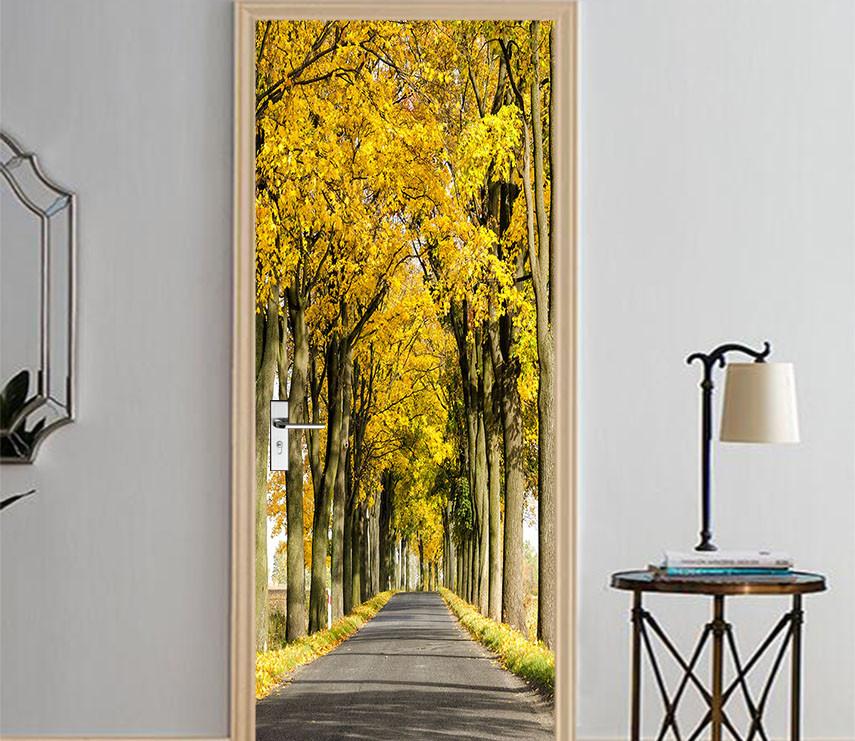 3D autumn tall tree door mural Wallpaper AJ Wallpaper 