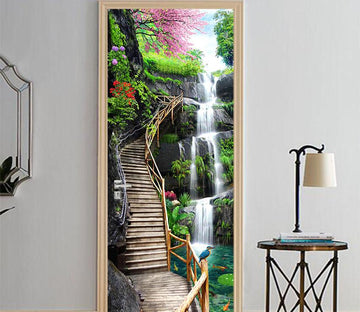 3D wooden stairs waterfall door mural Wallpaper AJ Wallpaper 
