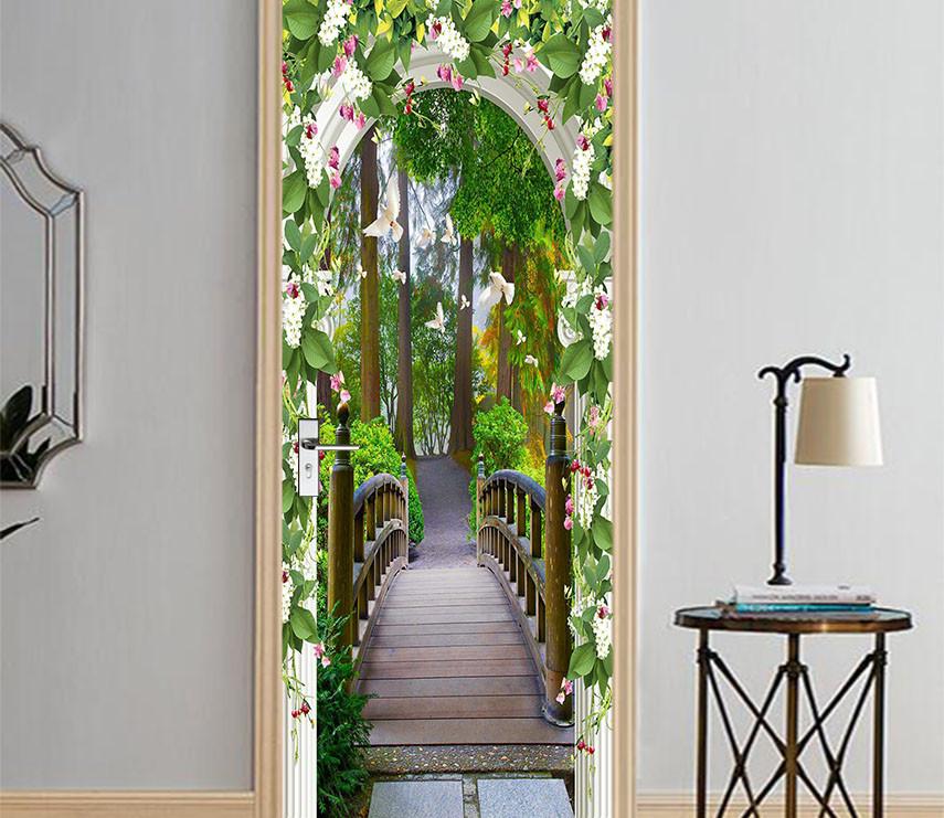 3D arch covered with flowers door mural Wallpaper AJ Wallpaper 