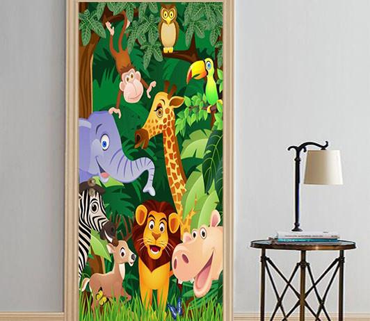 3D animal kingdom cartoon mori inside door mural Wallpaper AJ Wallpaper 
