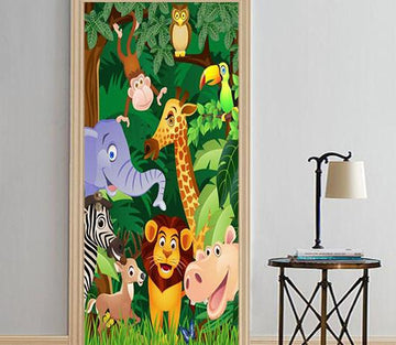 3D animal kingdom cartoon mori inside door mural Wallpaper AJ Wallpaper 