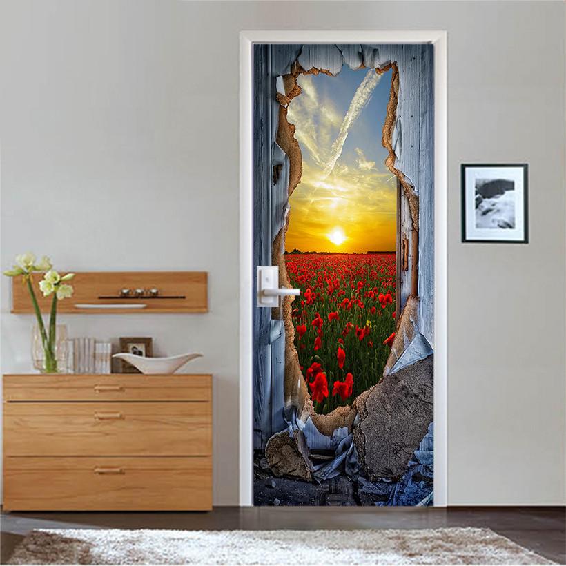 3D flowers outside the wall door mural Wallpaper AJ Wallpaper 
