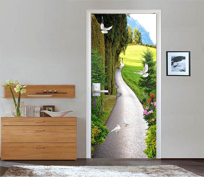 3D rural field path door mural Wallpaper AJ Wallpaper 