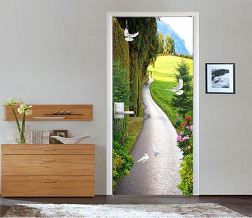 3D rural field path door mural Wallpaper AJ Wallpaper 