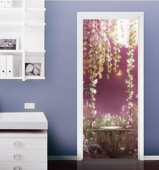 3D Pretty Flowers Vine Swing Door Mural Wallpaper AJ Wallpaper 
