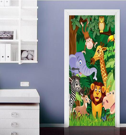 3D animal kingdom cartoon mori inside door mural Wallpaper AJ Wallpaper 