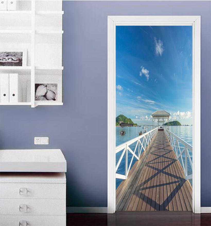3D deck house seascape door mural Wallpaper AJ Wallpaper 