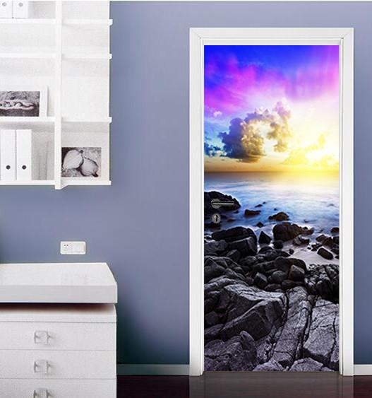 3D beach and coast sea door mural Wallpaper AJ Wallpaper 