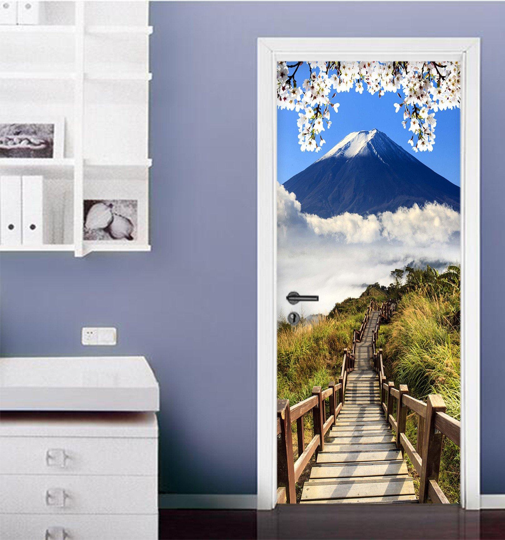 3D Mount Fuji Wooden Stairs 65 Door Mural Wallpaper AJ Wallpaper 