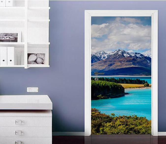 3D blue sea cloudy sky door mural Wallpaper AJ Wallpaper 