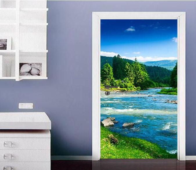 3D orest the blue sea door mural Wallpaper AJ Wallpaper 