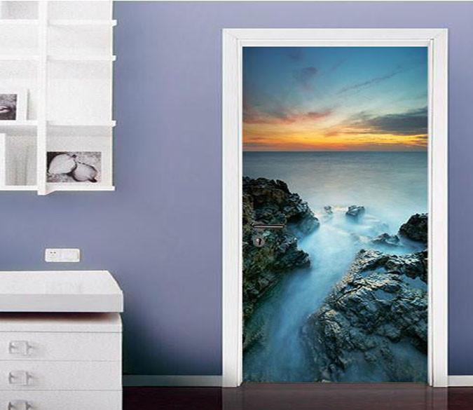 3D sea sunset glow door mural Wallpaper AJ Wallpaper 