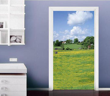 3D plain blue sky white clouds door mural Wallpaper AJ Wallpaper 